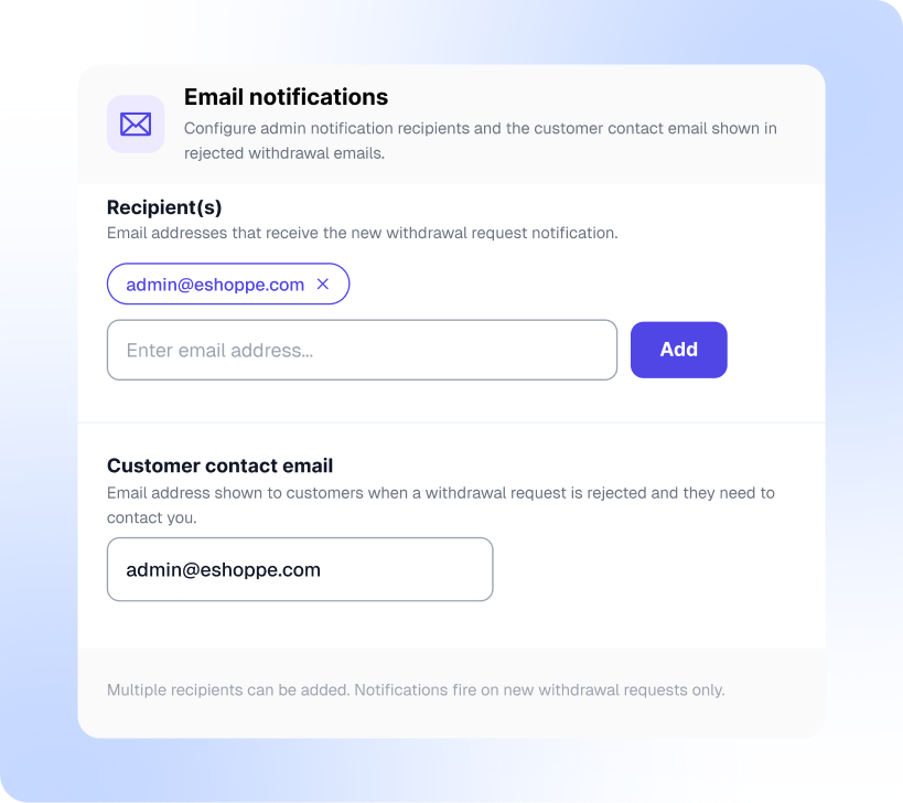 Set Up Email Notifications for Withdrawal Requests
