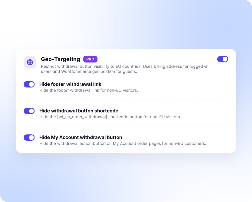 Show the Withdrawal Option Only to EU Customers