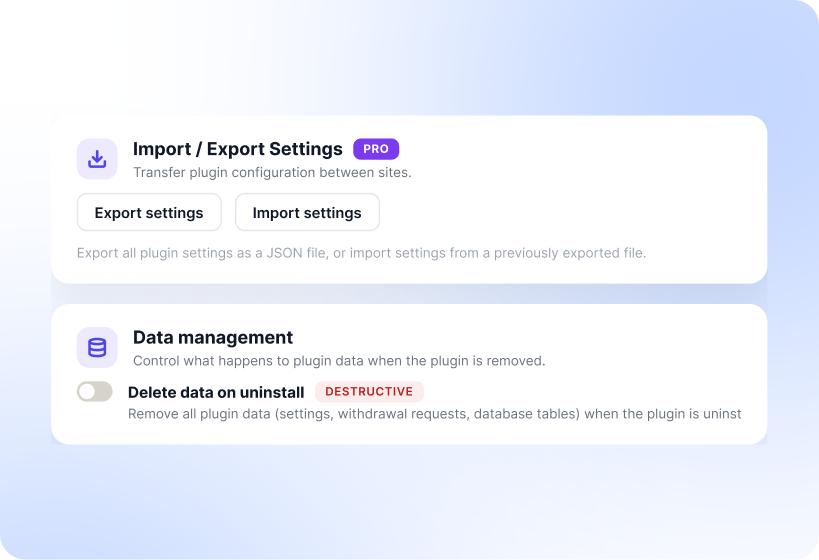 Manage Plugin Data and Move Settings Between Sites