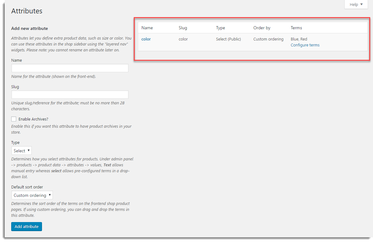 Product global attributes