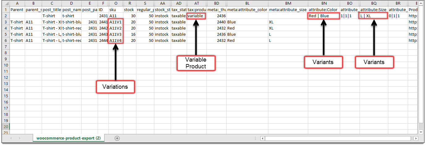 Sample CSV for variable products