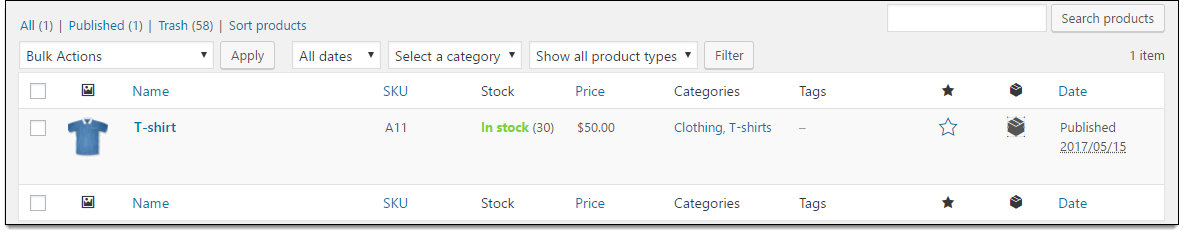 WooCommerce products list