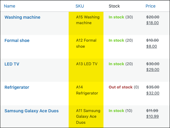 merged sku and post title columns