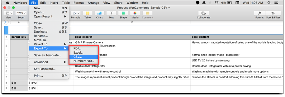 Exporting to CSV with Apple Numbers