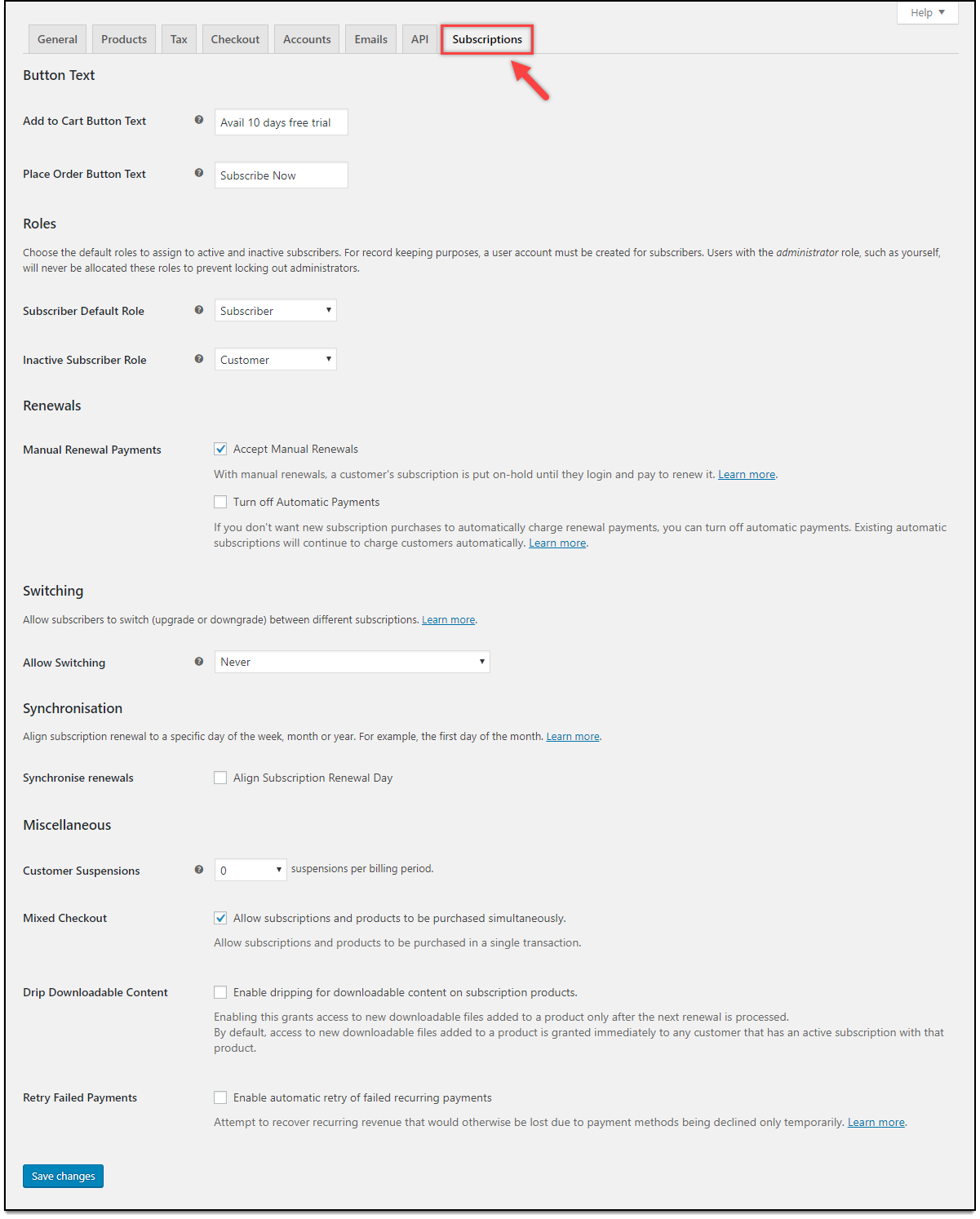 Stripe WooCommerce Subscription Settings