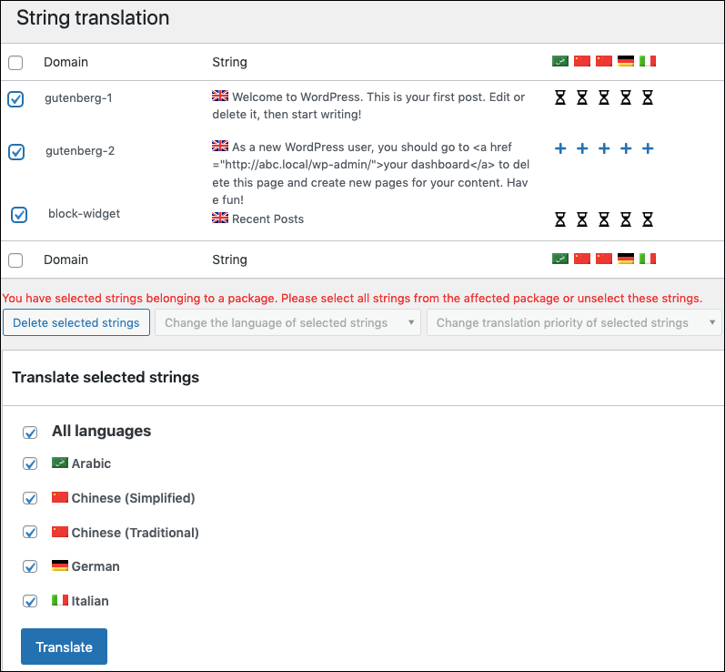 Translating content using WPML string translation