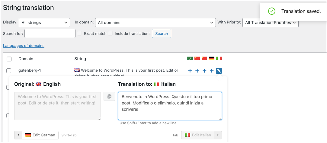Translation content to Italian