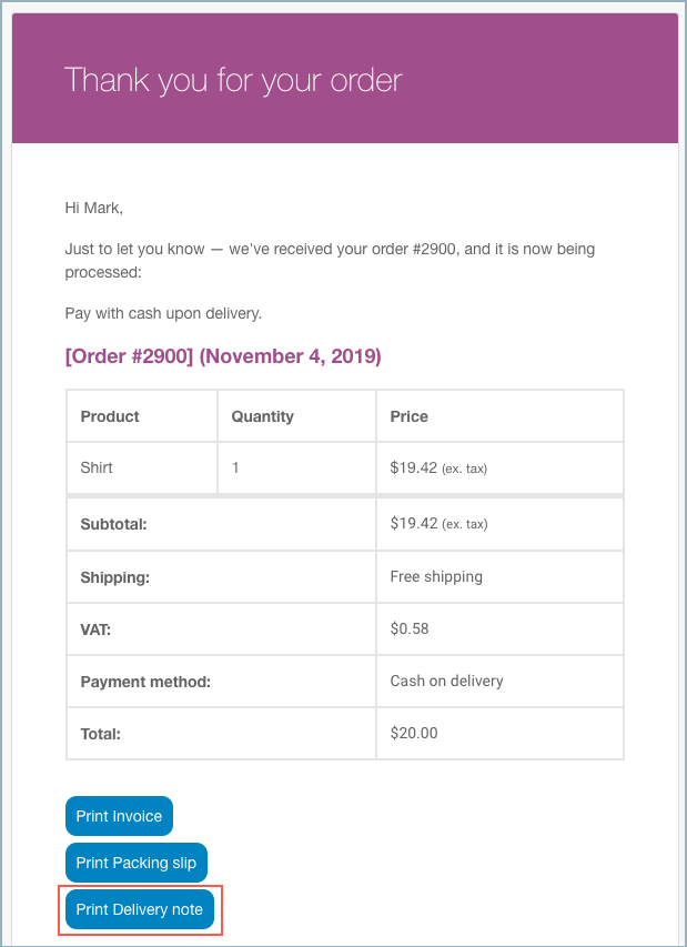 WooCommerce Delivery Note in e-mail