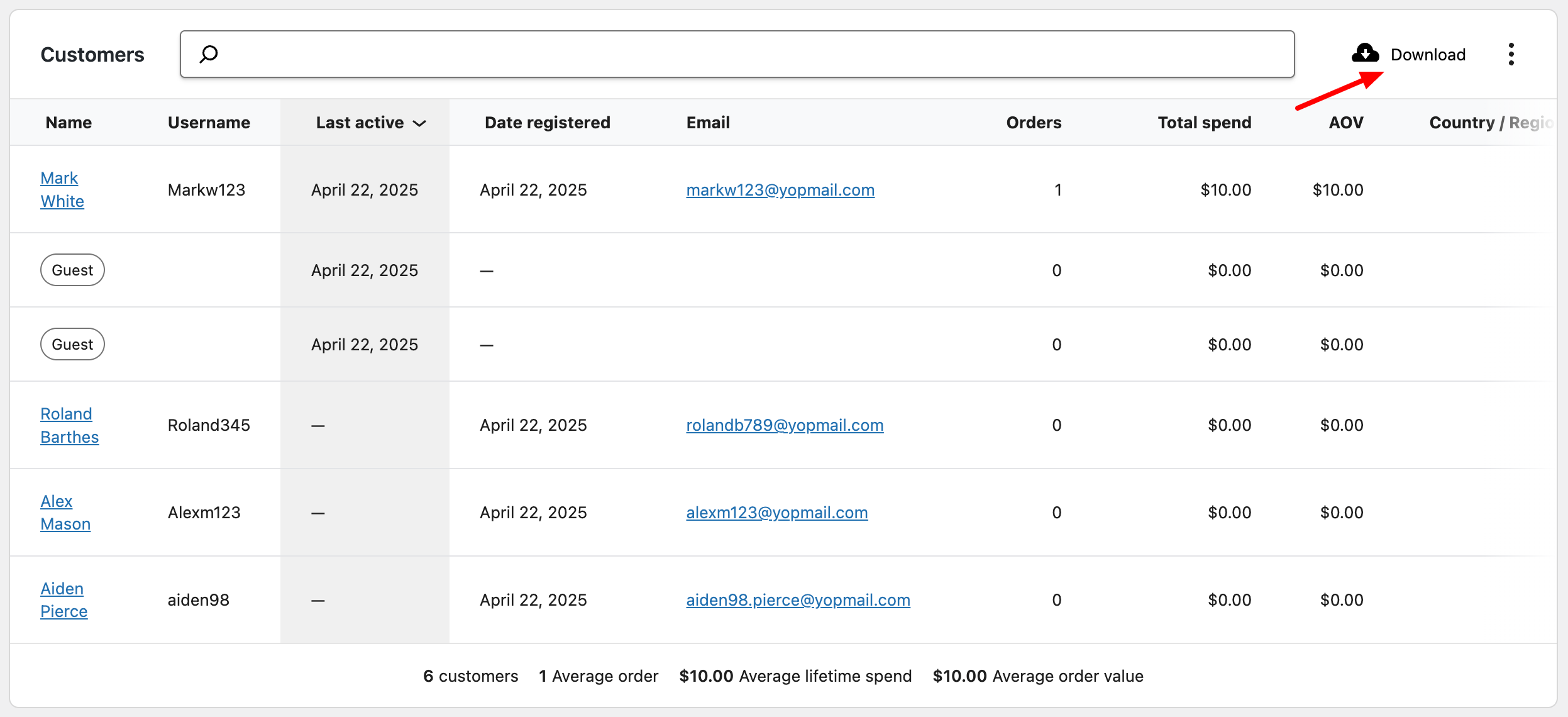 Download customer CSV