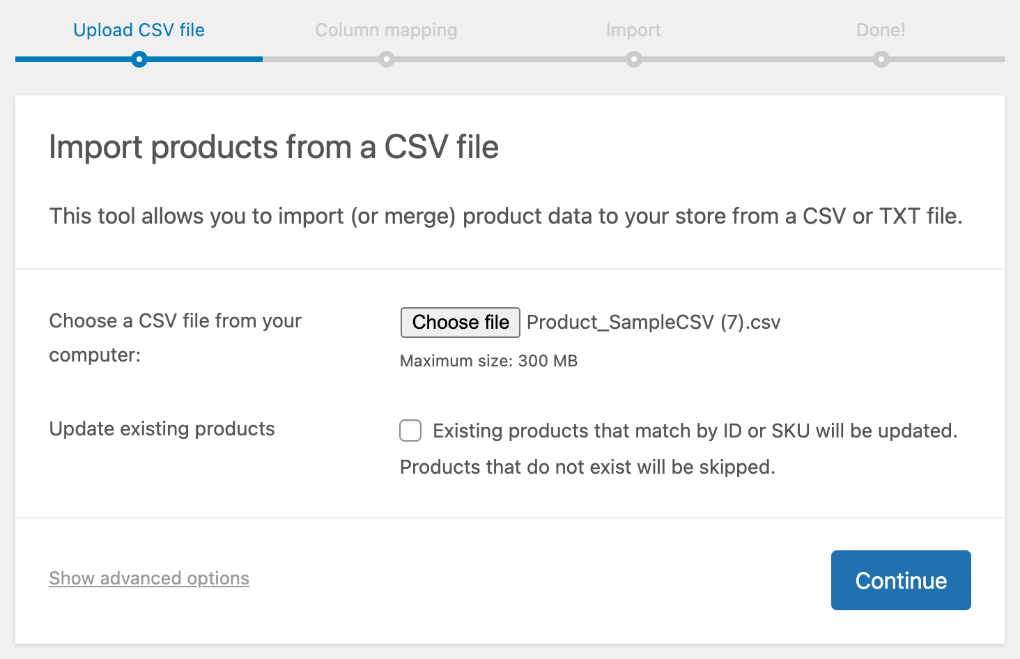 Upload CSV file