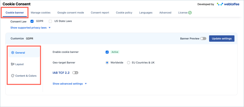 Cookie Banner Settings - GDPR Cookie Consent