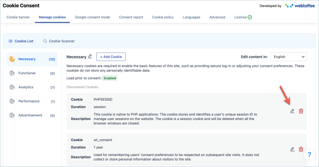 Edit cookie button - GDPR Cookie Consent