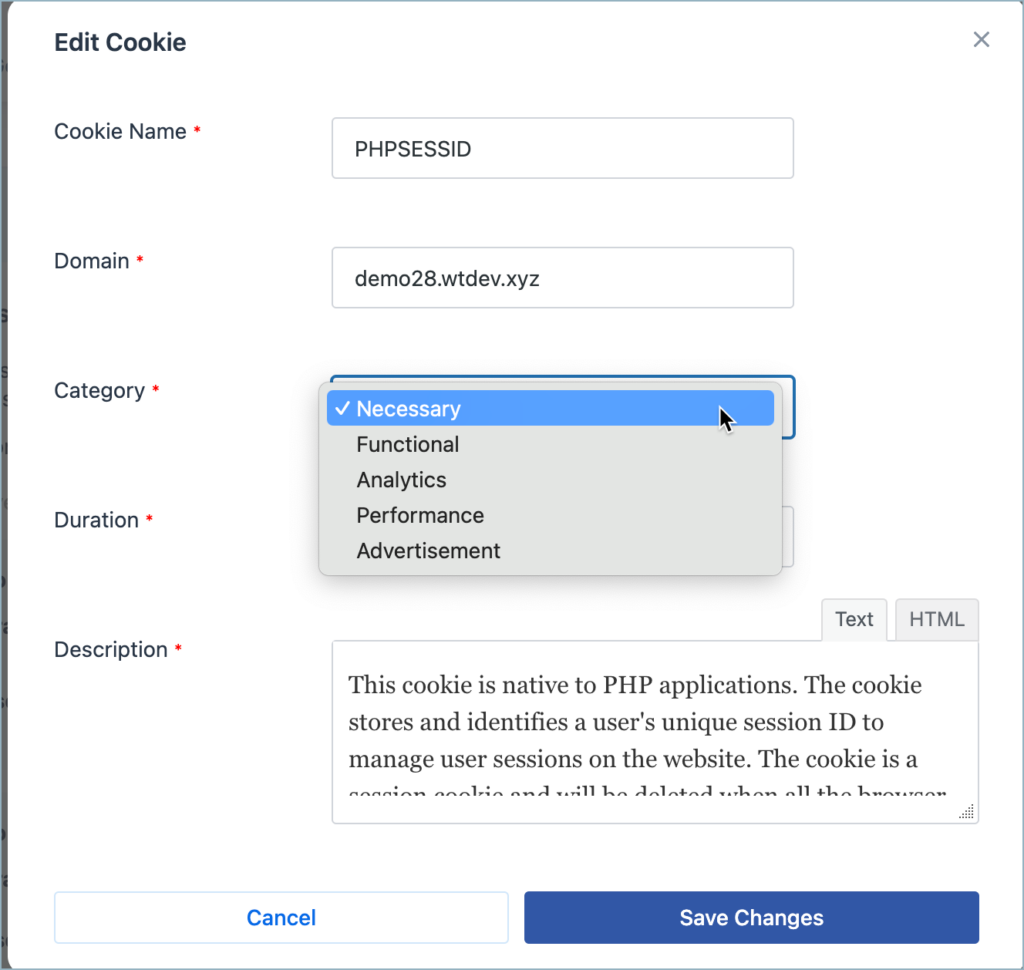 Changing the category of a cookie - GDPR cookie consent