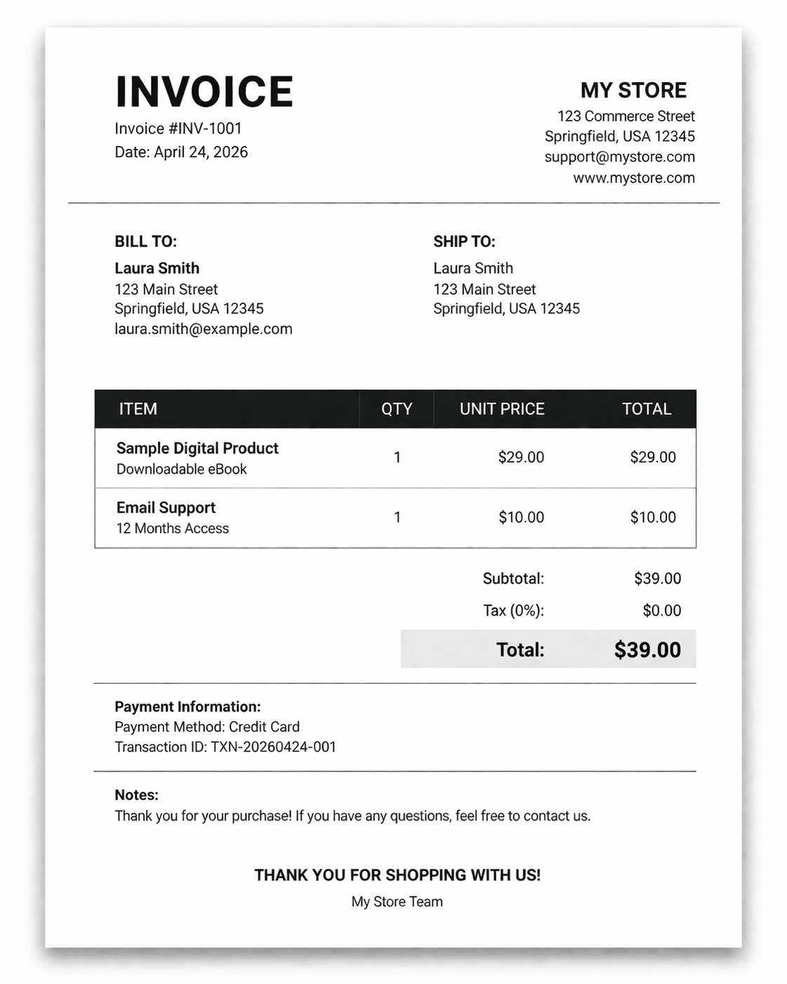 Minimal Clean Invoice