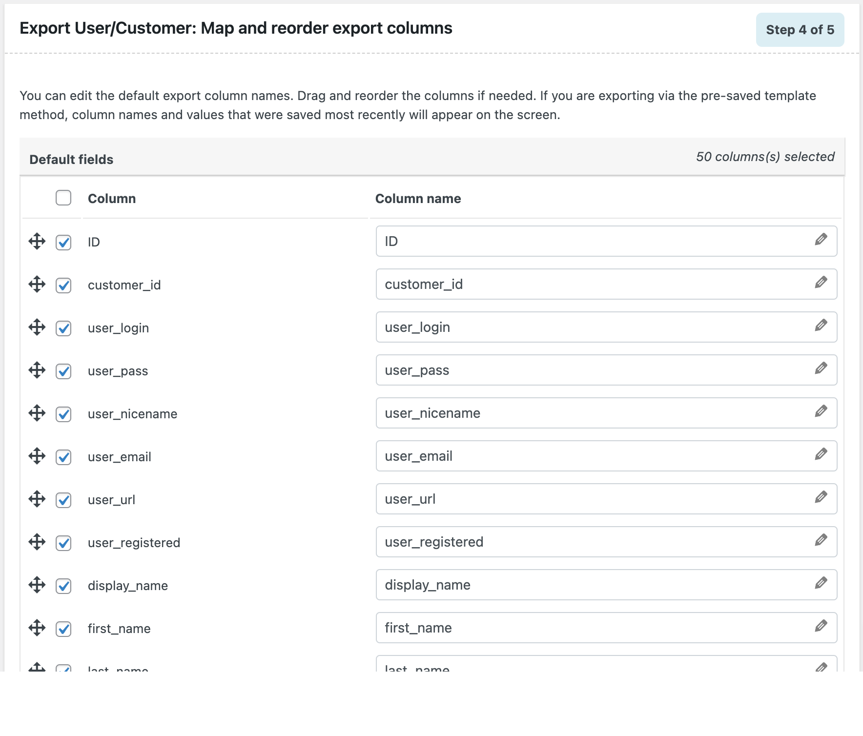 map and reorder export columns
