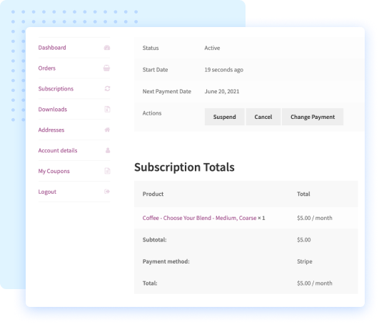subscriptions for WooCommerce customer management
