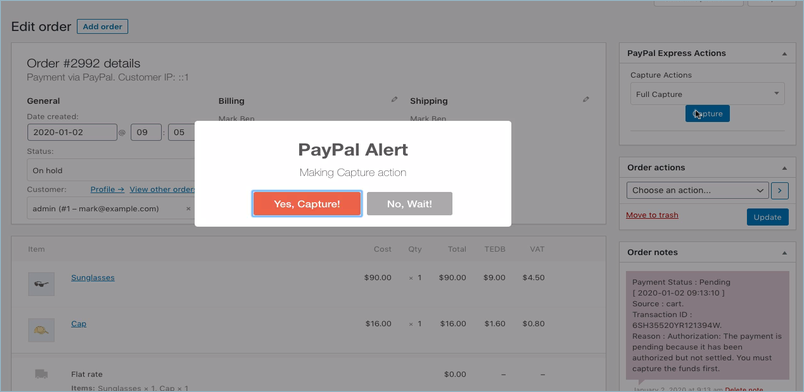PayPal payment hold and capture