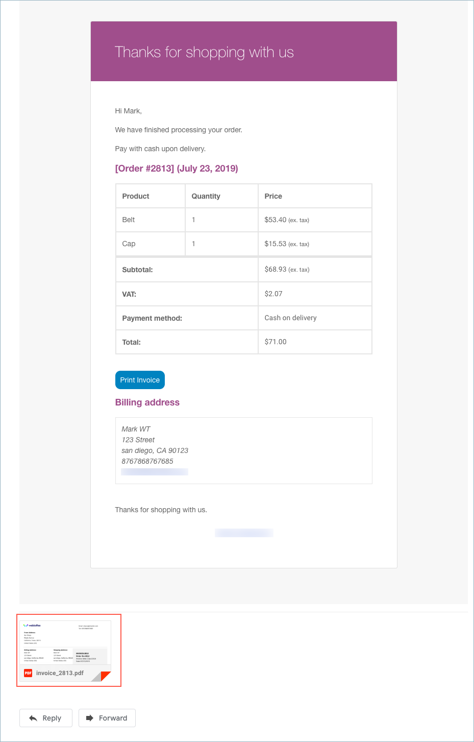 Send an email with a PDF Invoice in WooCommerce - WebToffee