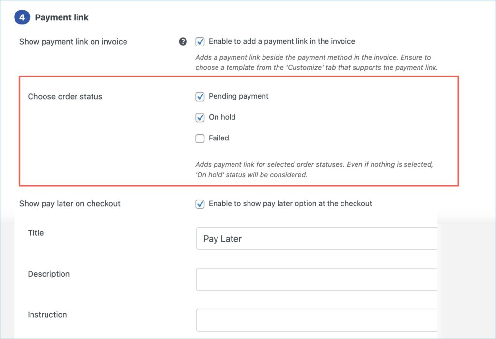 Option to choose order statuses