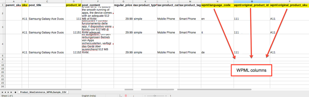 Sample CSV for importing WPML products