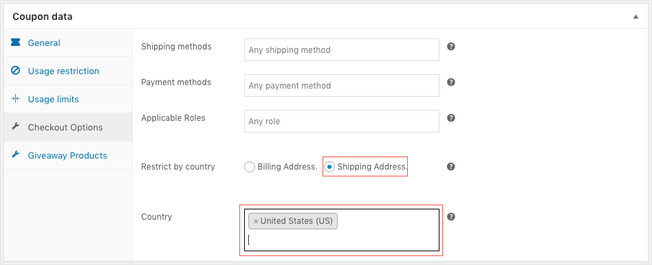 Smart coupon for WooCommerce-Checkout options-Shipping Address based discount