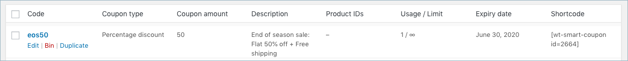 Smart coupon for WooCommerce-Shortcode example
