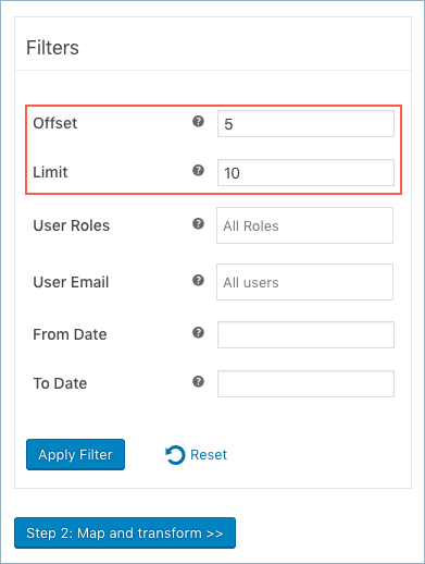 WooCommerce User Import Export-Offset Limit Filter