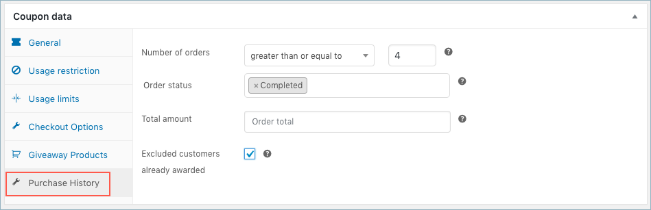 WooCommerce nth order coupon-Purchase History