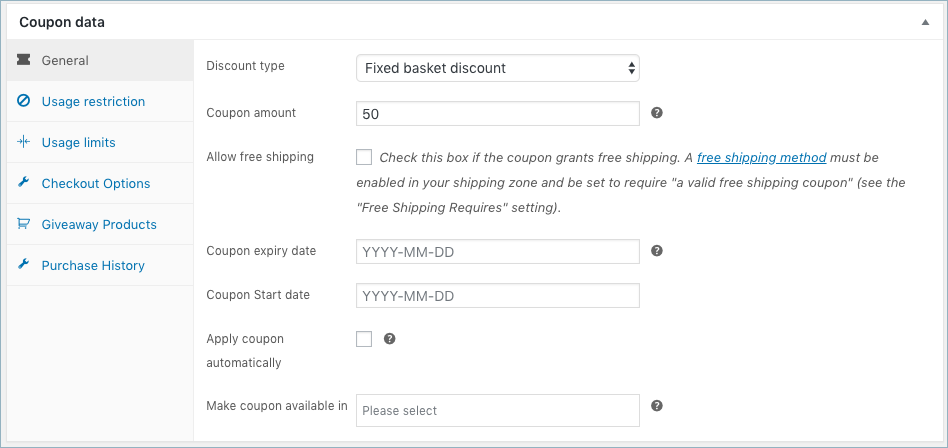 WooCommerce Cart:Checkout Coupon-General