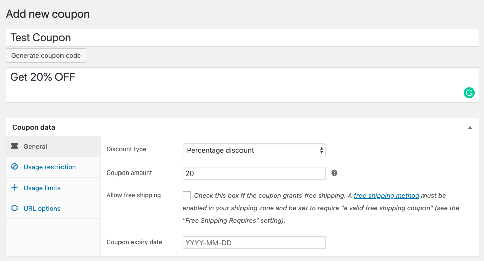 add new WooCommerce URL coupon