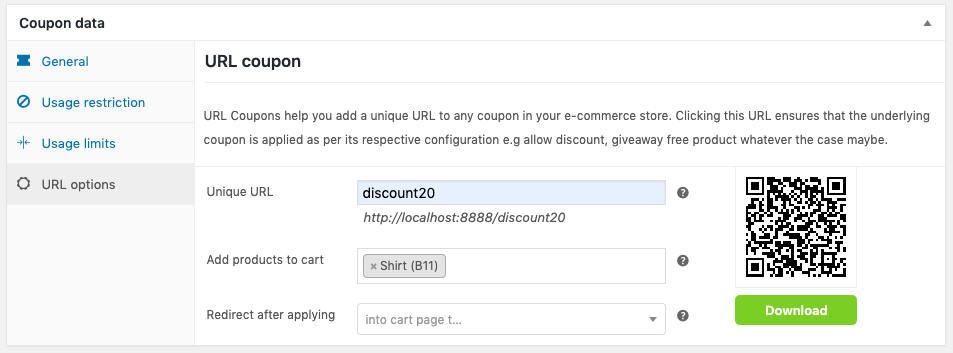 add to cart coupon url