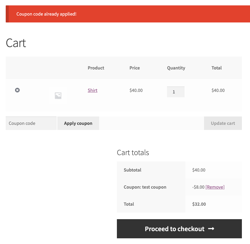 coupon gets redirected to the cart page