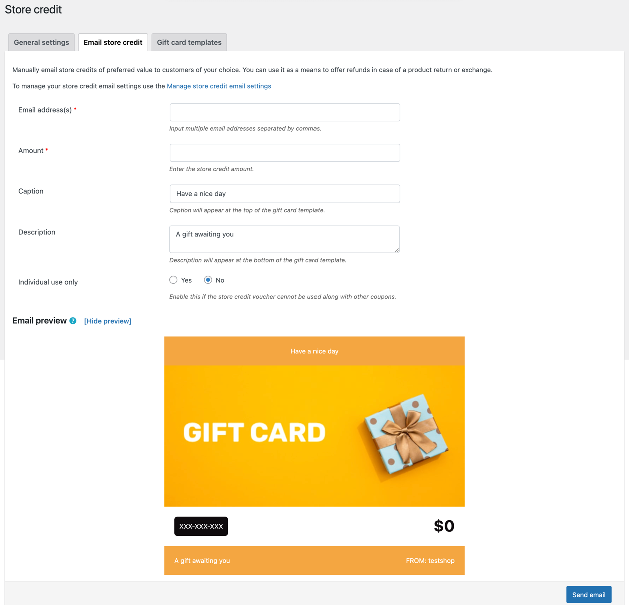 email store credits to WooCommerce customers