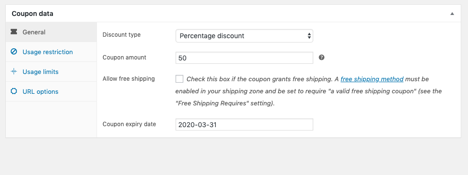 general WooCommerce coupon data