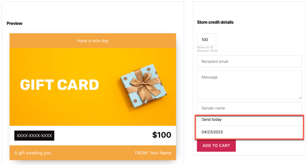 scheduling WooCommerce gift cards