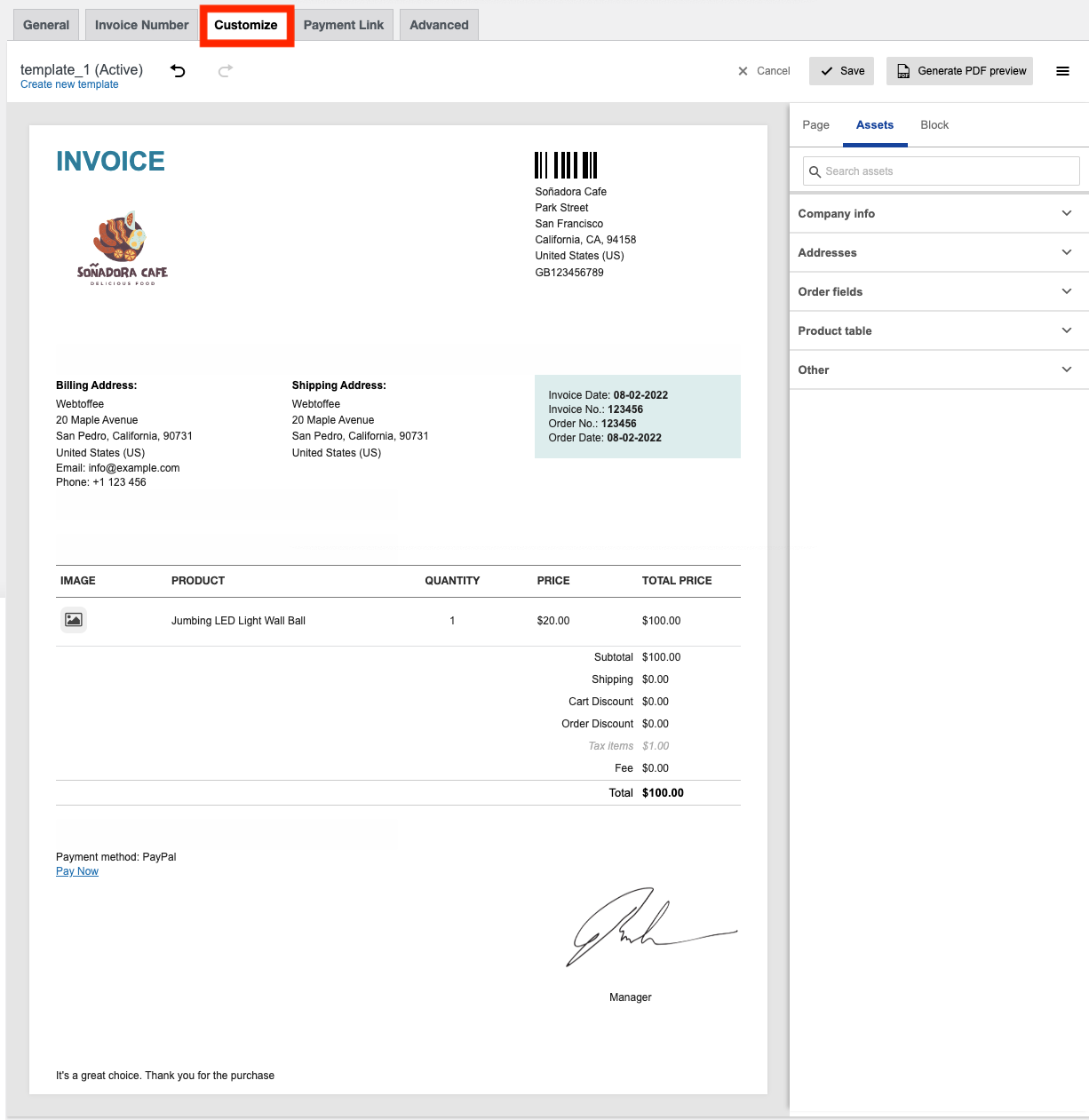 Customize tab layout of an Invoice