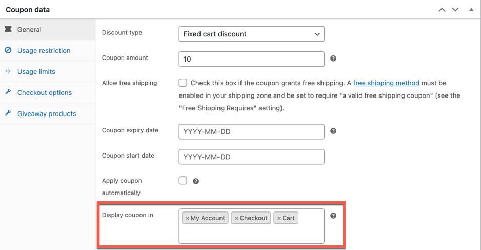 Selecting the WooCommerce coupon display locations