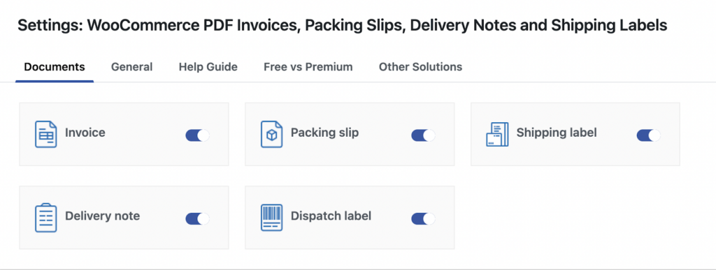 all available documents in the WooCommerce pdf invoice plugin