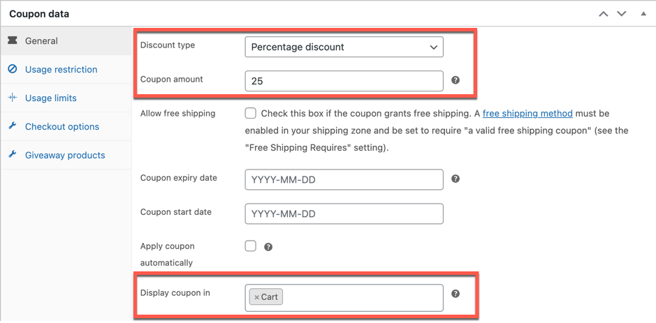 Configure the WooCommerce coupon general settings