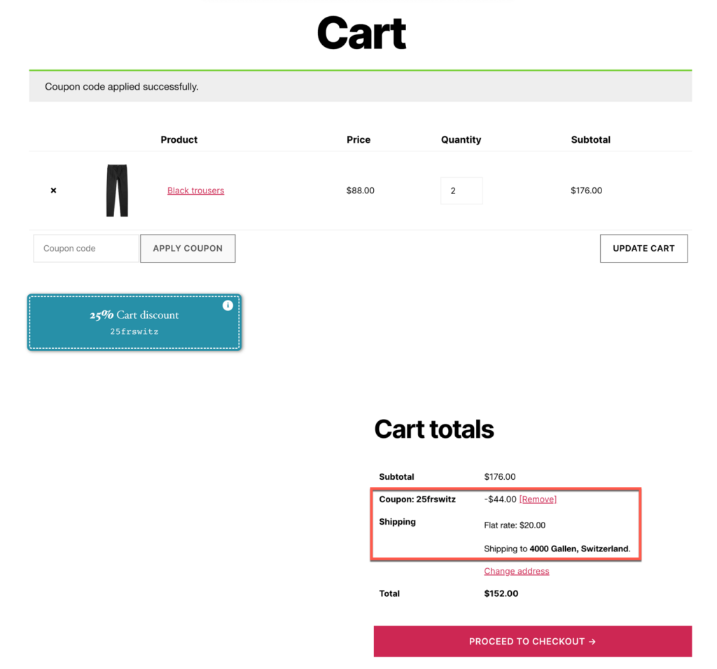 cart with coupon applied