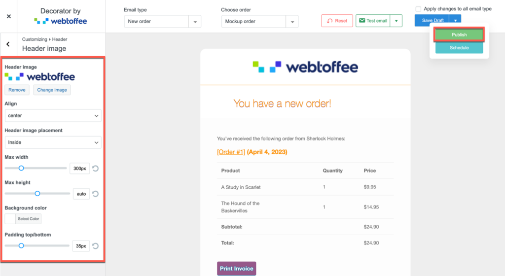 customizing WooCommerce email logo