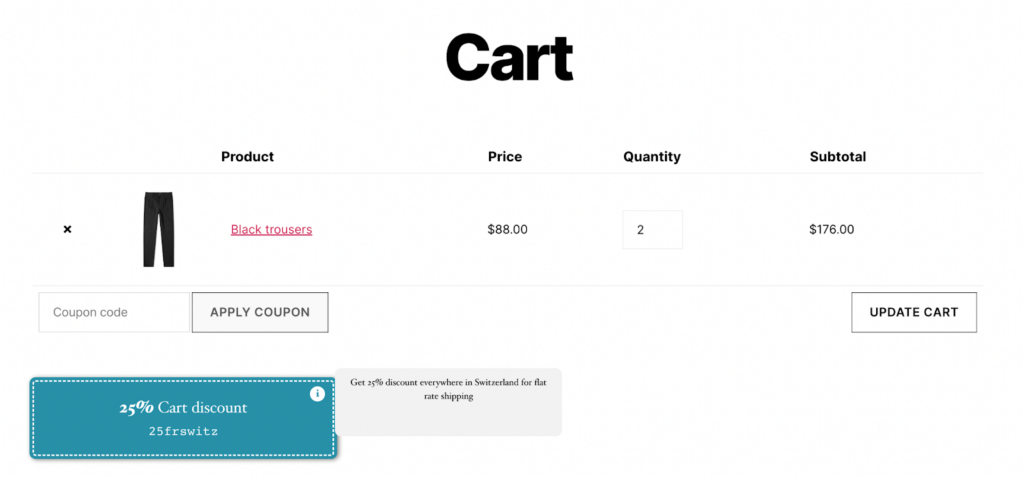 flat rate coupon displayed on the woocommerce cart