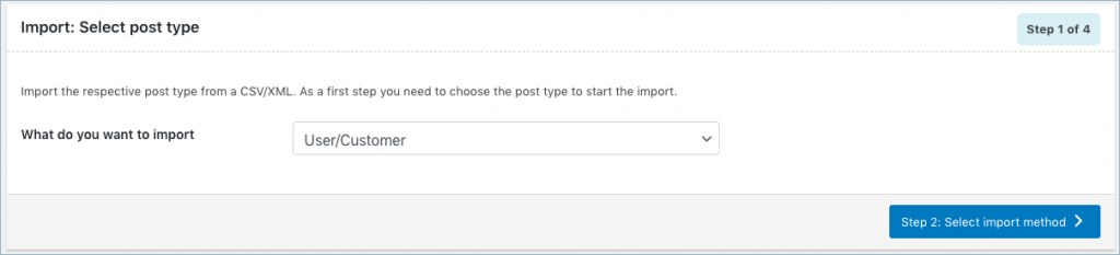 Selecting post type as User/Customer while importing user