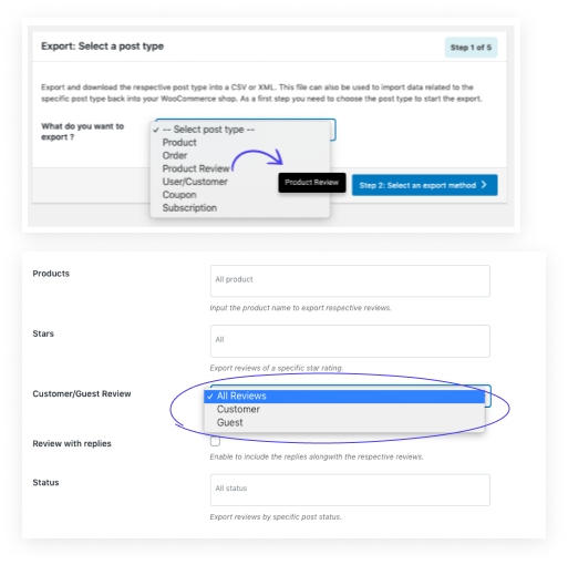 Product review import screen for WooCommerce Product Import Export plugin