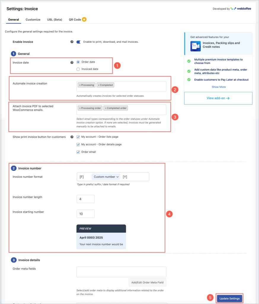 Basic invoice settings