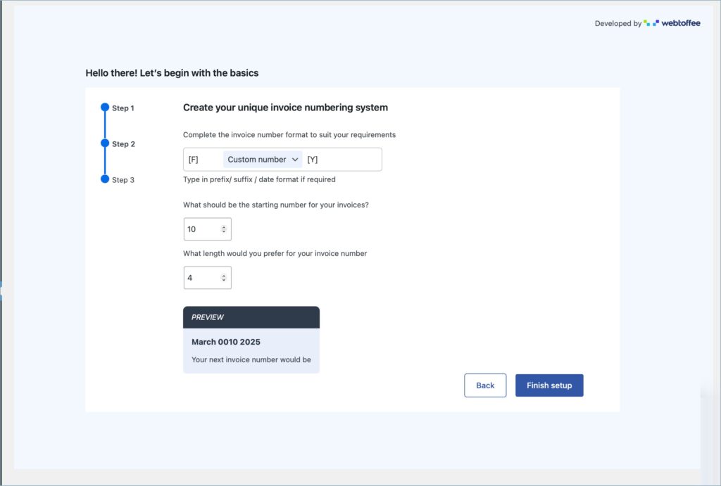 Set up invoice numbering - Setup wizard