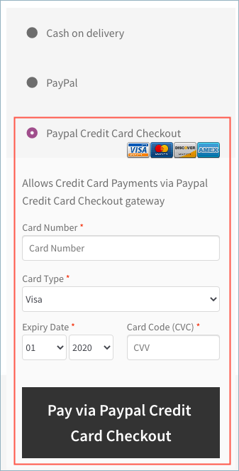 PayPal Credit Card Checkout in Checkout Page