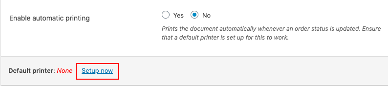 Setting up default printer
