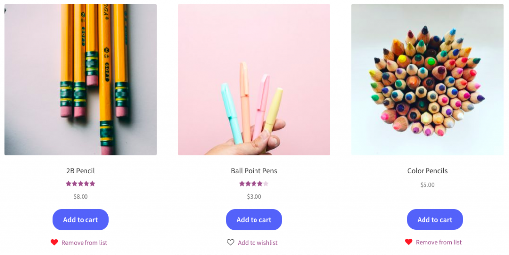 'Add to Wishlist' enabled Shop page