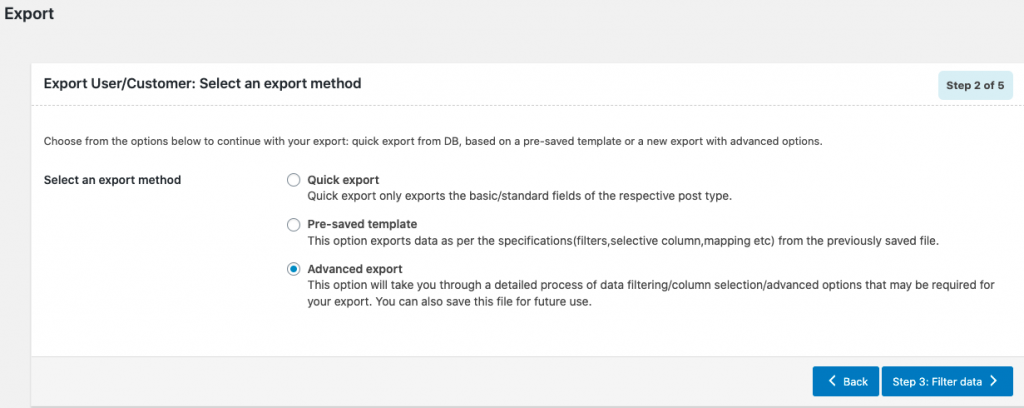 Advanced export - Export method
